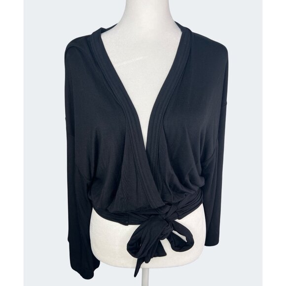 Free People Black Wrap Top With Tie Waist & Bell Sleeves Womens Size XS - Picture 5 of 12